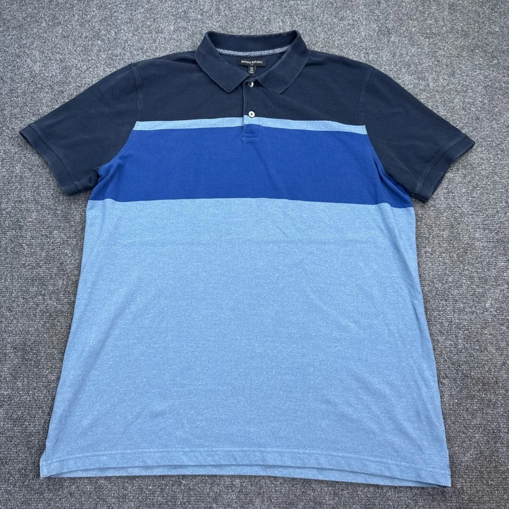 Banana Republic Polo Shirt Mens Size XL Blue Striped Casual Short Sleeve